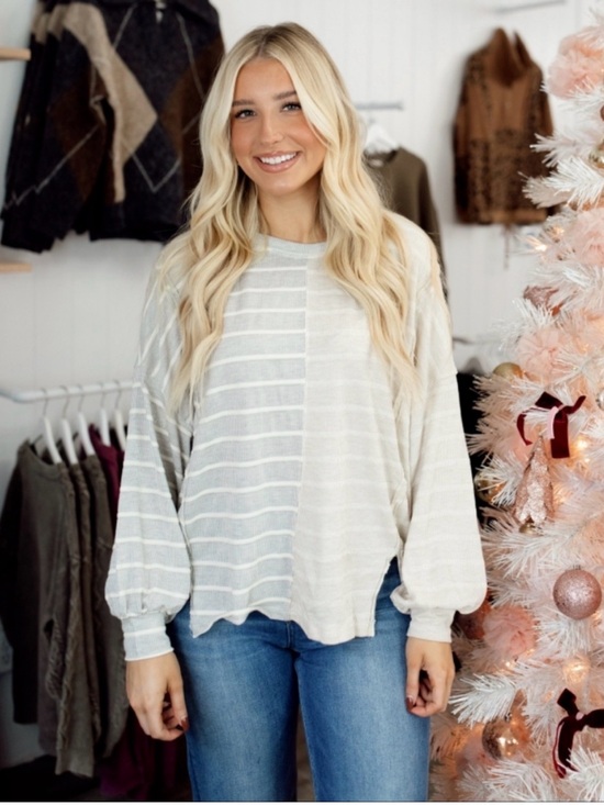 By Together Tops - By Together NWT Grey & Sand Ballon Sleeve Top